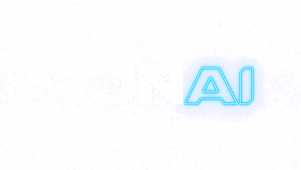 TJNAI wordmark with AI lit as cyan neon tubes